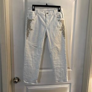 Women's White Soft Surroundings Jeans with Silver Embellishments Sz 6